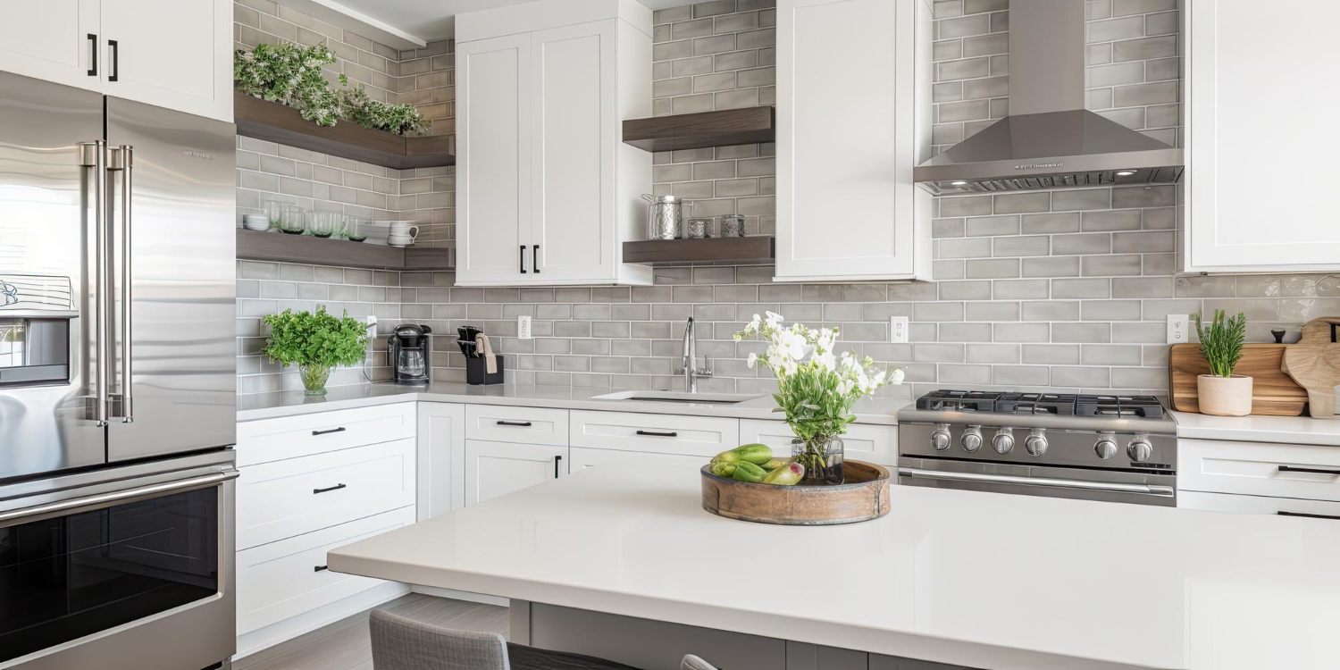 Cocina moderna y luminosa con salpicadero de azulejo en Philadelphia, PA